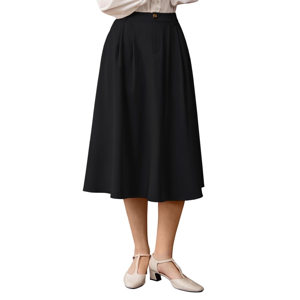 6838 Casual Midi Skirt A Line High Elastic Waisted Pleated Vintage Skirt - Picture 2 of 8